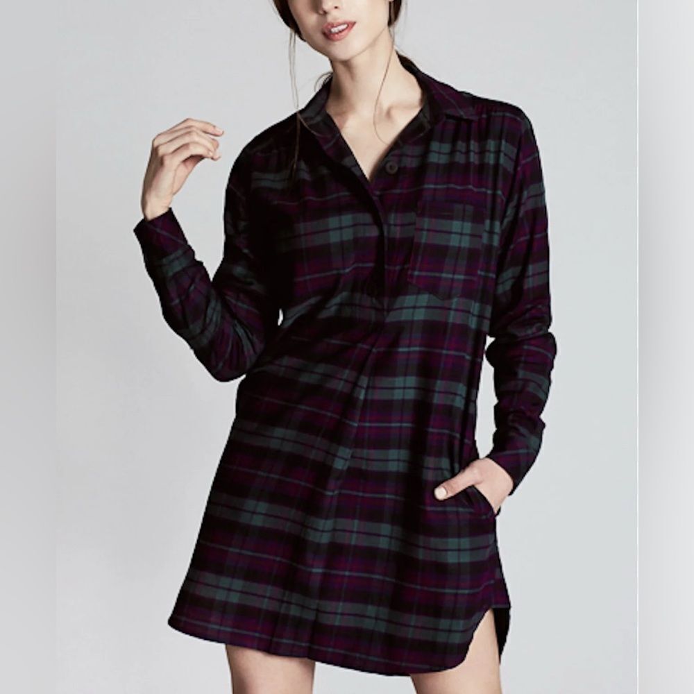 Harshman Plaid Green & Purple Cotton Plaid Shirt Oversized Tunic/Top(Size XS)